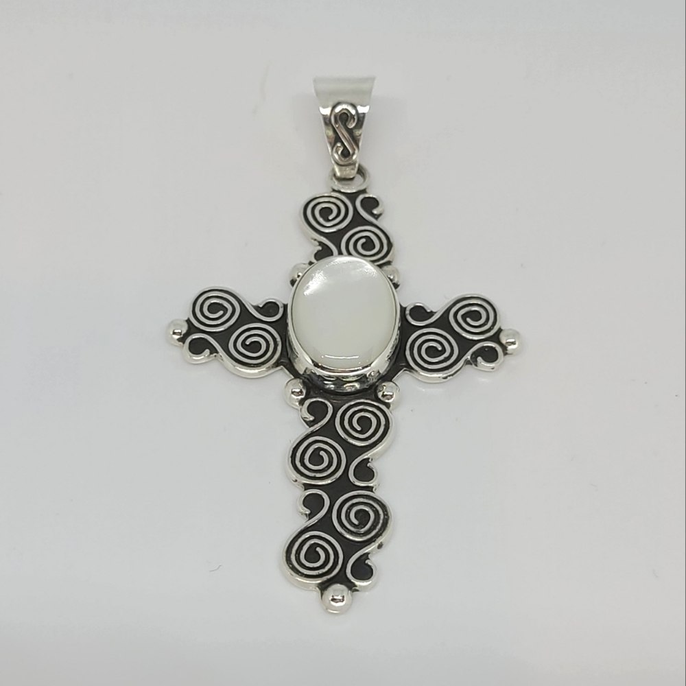 Sterling Silver and Moonstone Cross Pendant